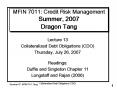 MFIN 7011: Credit Risk Management Summer, 2007 Dragon Tang PowerPoint PPT Presentation
