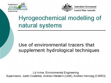 Hyrogeochemical modelling of natural systems