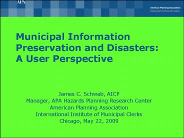 James C' Schwab, AICP