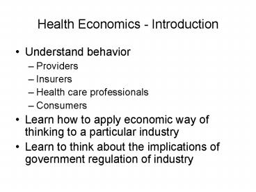 Health Economics Introduction