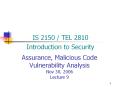 Assurance, Malicious Code Vulnerability Analysis Nov 30, 2006 Lecture 9 PowerPoint PPT Presentation