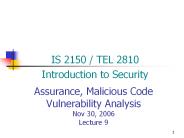 Assurance, Malicious Code Vulnerability Analysis Nov 30, 2006 Lecture 9