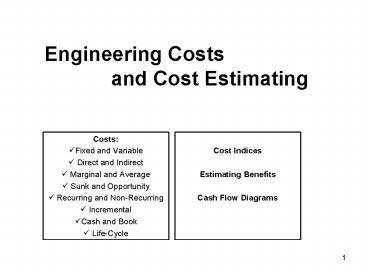 Engineering Costs and Cost Estimating