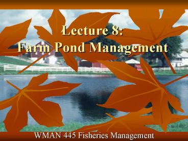Lecture 8: Farm Pond Management