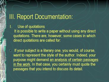 III' Report Documentation: