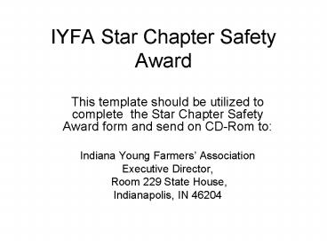 IYFA Star Chapter Safety Award