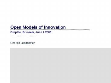 Open Models of Innovation