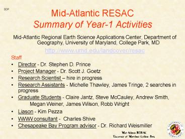 MidAtlantic RESAC Summary of Year1 Activities