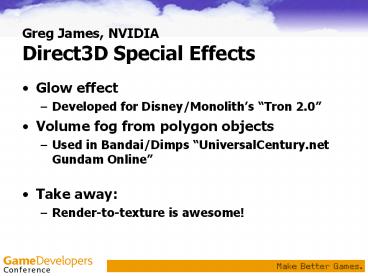 Greg James, NVIDIA Direct3D Special Effects