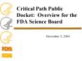 Critical Path Public Docket: Overview for the FDA Science Board PowerPoint PPT Presentation