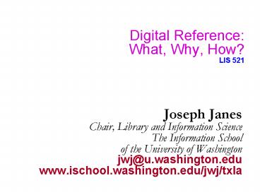 Digital Reference: What, Why, How LIS 521