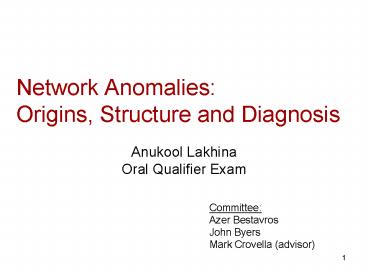Network Anomalies: Origins, Structure and Diagnosis