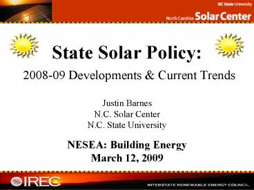 State Solar Policy: 200809 Developments