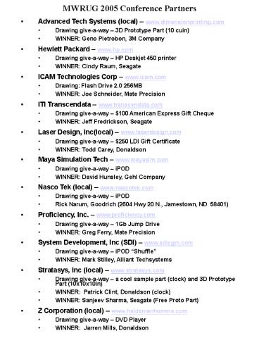 MWRUG 2005 Conference Partners