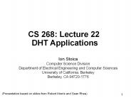 CS 268: Lecture 22 DHT Applications