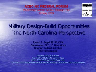 Military DesignBuild Opportunities The North Carolina Perspective