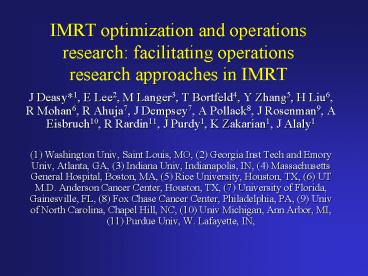 IMRT optimization and operations research: facilitating operations research approaches in IMRT