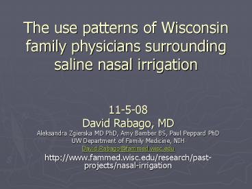 The use patterns of Wisconsin family physicians surrounding saline nasal irrigation
