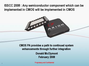 CMOS PA provides a path to continued system enhancements through further integration