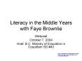 Literacy in the Middle Years with Faye Brownlie PowerPoint PPT Presentation