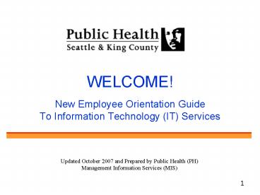 WELCOME New Employee Orientation Guide To Information Technology IT Services