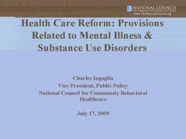 Health Care Reform: Provisions Related to Mental Illness