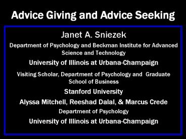 Advice Giving and Advice Seeking