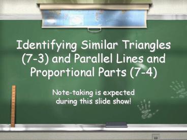 Identifying Similar Triangles 73 and Parallel Lines and Proportional Parts 74