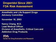 Droperidol Since 2001 FDA Risk Assessment