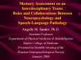 Memory%20Assessment%20on%20an%20Interdisciplinary%20Team:%20Roles%20and%20Collaborations%20Between%20Neuropsychology%20and%20Speech-Language%20Pathology PowerPoint PPT Presentation