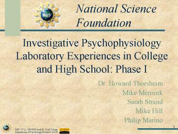 NSF CCLI 0087906 And St' Olaf College