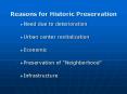 Reasons for Historic Preservation PowerPoint PPT Presentation
