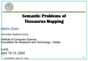 Semantic Problems of Thesaurus Mapping
