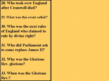28' Who took over England after Cromwell died