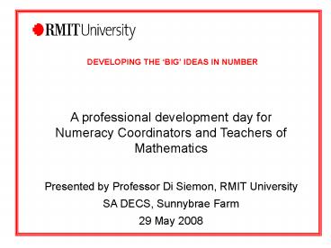 DEVELOPING THE BIG IDEAS IN NUMBER