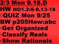 23 Mon 9'18'D HW HO1'2:69,1319 QUIZ Mon 925 BW p205How:abc Get Organized Classify Reals Show Rationa PowerPoint PPT Presentation
