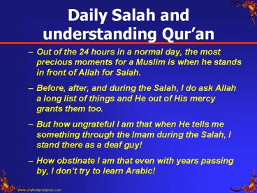 Daily Salah and understanding Qur