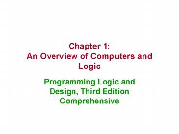 Chapter 1: An Overview of Computers and Logic