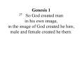 Genesis 1 27So God created man in his own image, in the image of God created he him male and female PowerPoint PPT Presentation