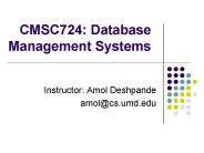 CMSC724: Database Management Systems
