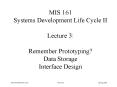 MIS 161 Systems Development Life Cycle II Lecture 3: Remember Prototyping? Data Storage Interface Design PowerPoint PPT Presentation