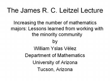 The James R. C. Leitzel Lecture