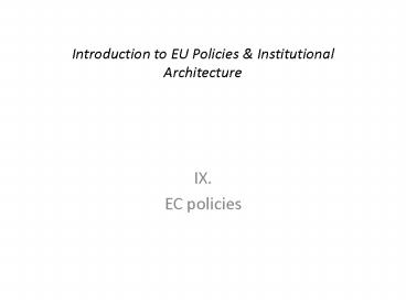Introduction to EU Policies