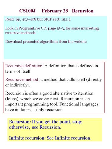 CS100J   February 23  Recursion