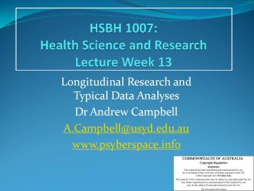 HSBH 1007: Health Science and Research Lecture Week 13