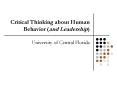 Critical Thinking about Human Behavior and Leadership PowerPoint PPT Presentation