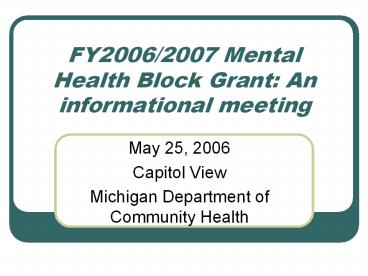 FY2006/2007 Mental Health Block Grant: An informational meeting