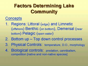 Factors Determining Lake Community