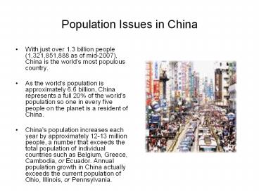 Population Issues in China