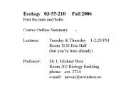 Ecology  03-55-210   Fall 2006